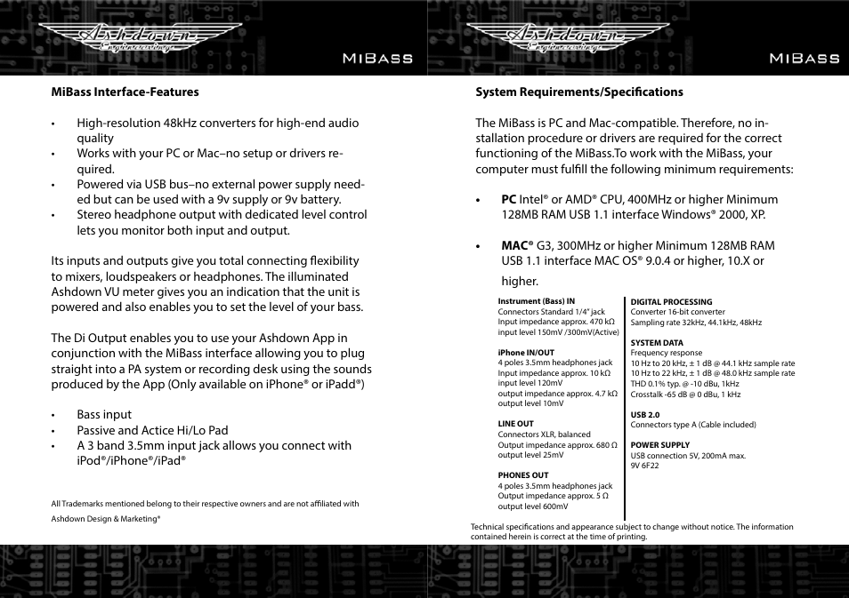 Ashdown MIBASS INTERFACE User Manual | Page 3 / 5
