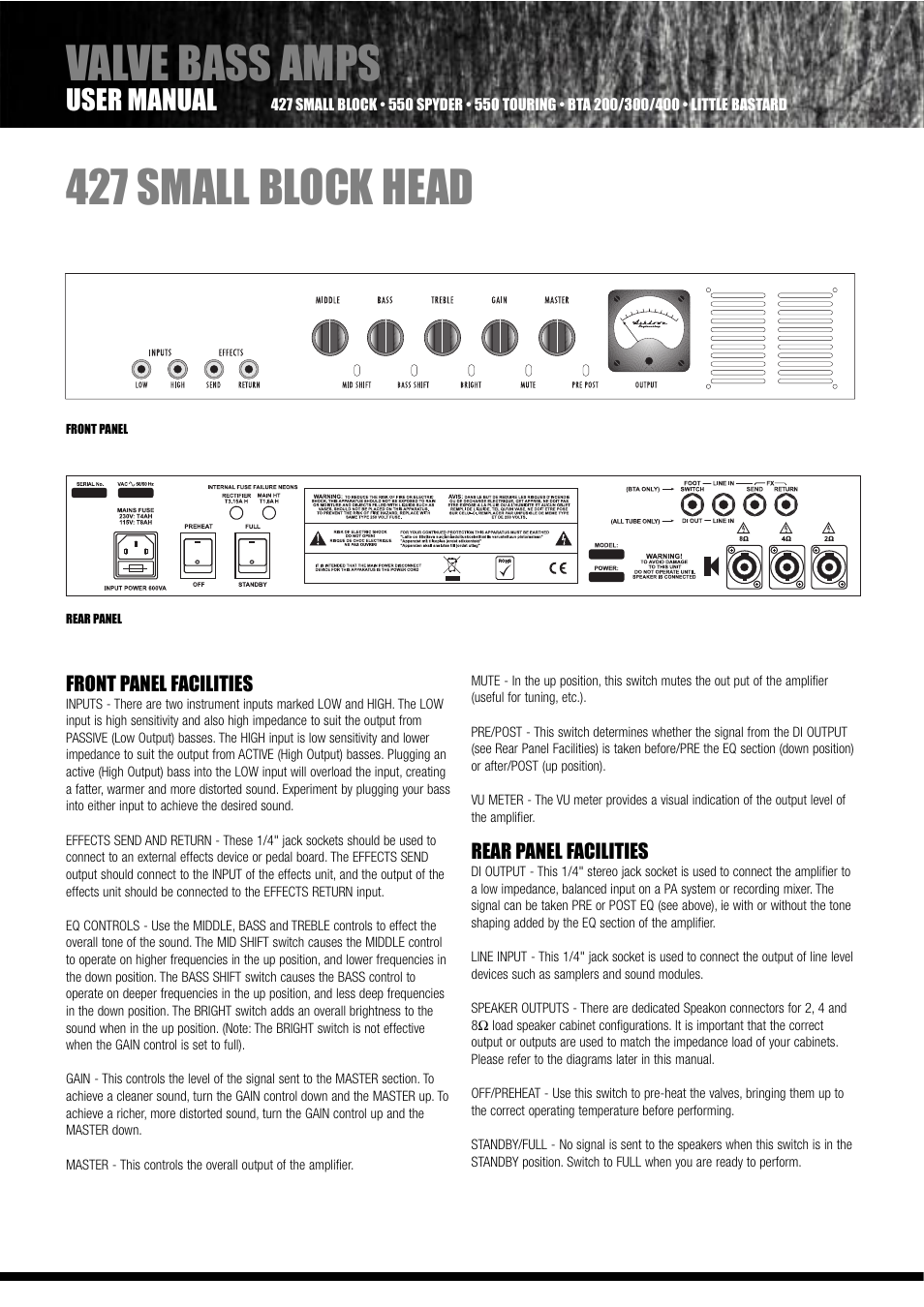 Valve bass amps 427 small block head, User manual | Ashdown 550 SPYDER User Manual | Page 4 / 12