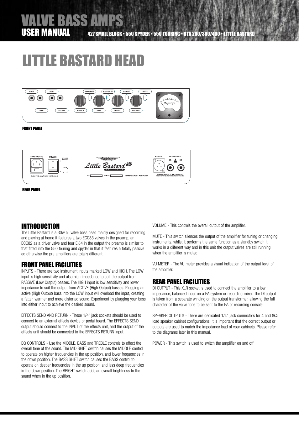 Valve bass amps little bastard head, User manual | Ashdown 550 SPYDER User Manual | Page 8 / 12
