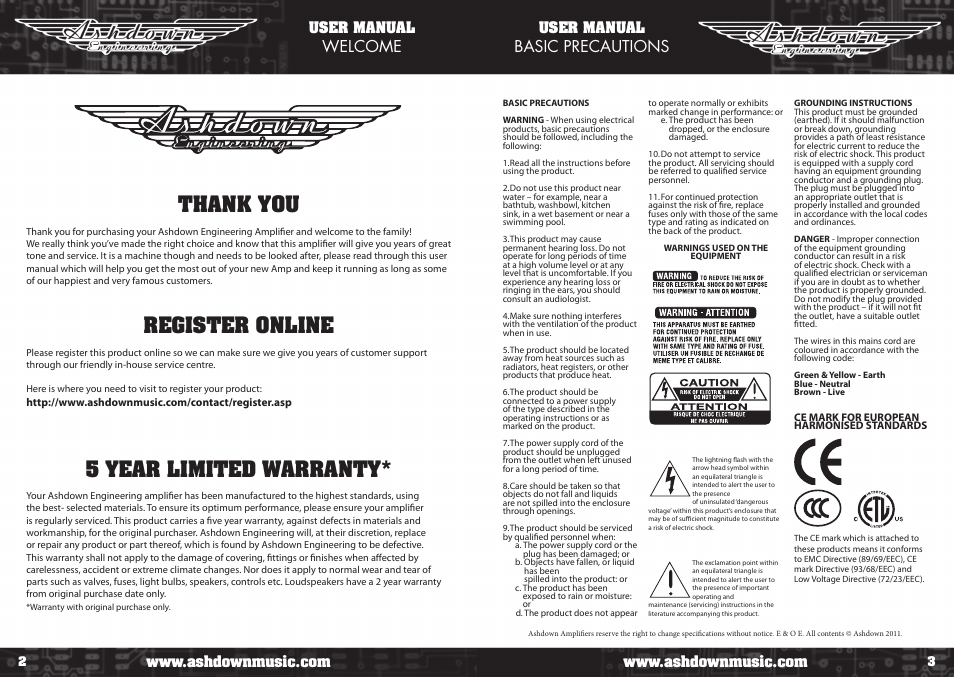 Welcome, Basic precautions, User manual | Ashdown ABM 2000 EVO III User Manual | Page 2 / 9