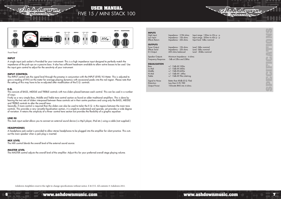 Sp e c if ic a ti o ns, User manual | Ashdown ABM 2000 EVO III User Manual | Page 4 / 9