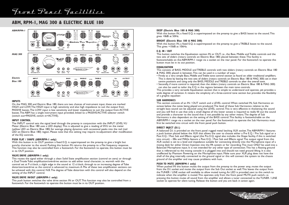 Fro nt panel facilities | Ashdown EB 180 HEAD User Manual | Page 4 / 6