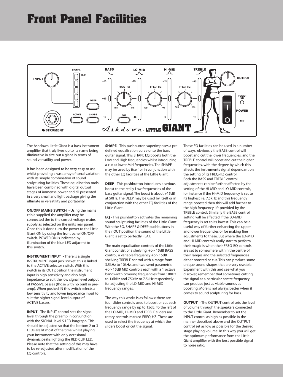 Front panel facilities | Ashdown LITTLE GIANT 1000 User Manual | Page 4 / 7