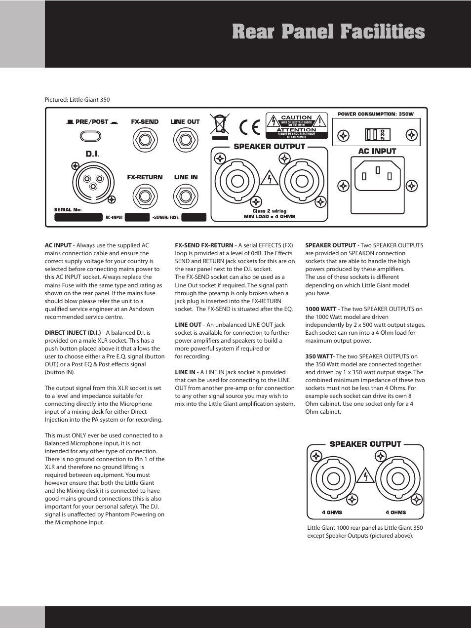 Rear panel facilities | Ashdown LITTLE GIANT 1000 User Manual | Page 5 / 7