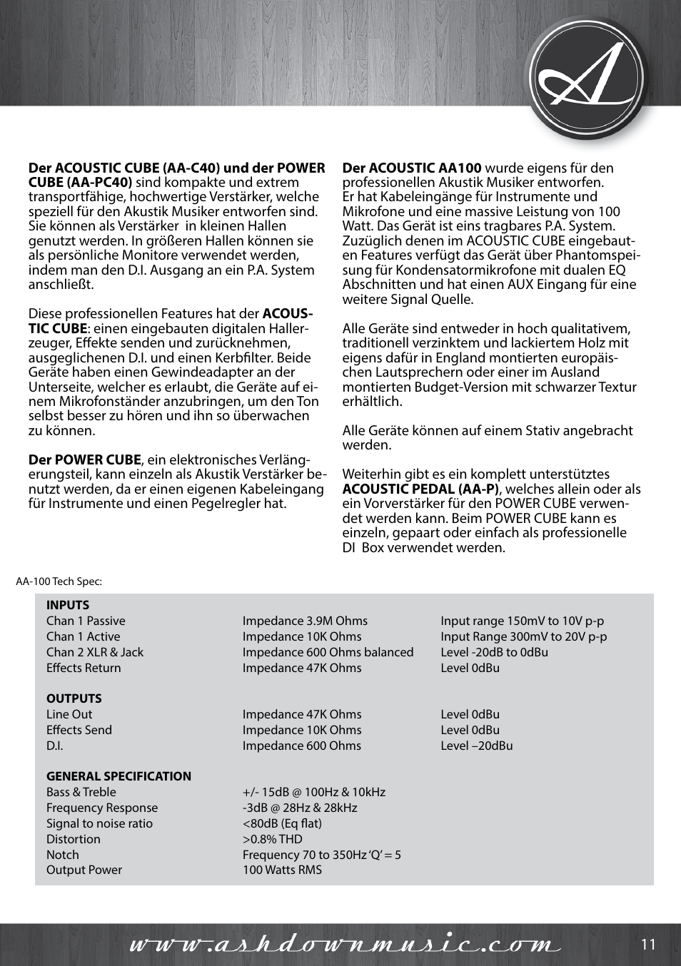 Ashdown Acoustic 100 - BK User Manual | Page 11 / 22
