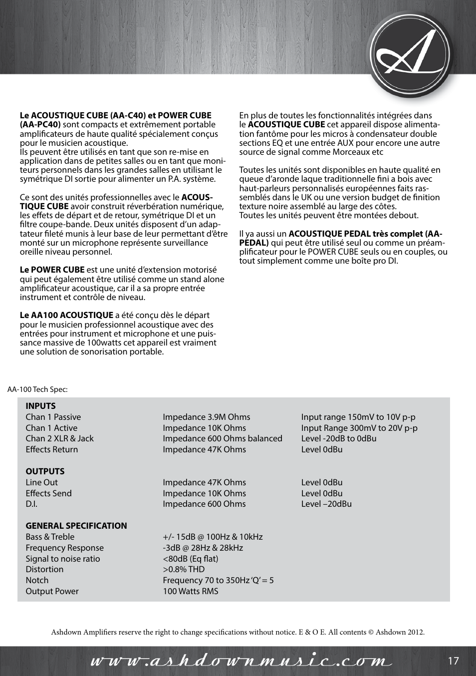 Ashdown Acoustic 100 - BK User Manual | Page 17 / 22