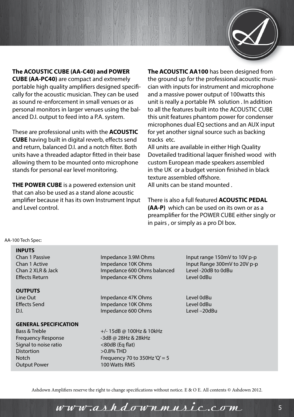 Ashdown Acoustic 100 - BK User Manual | Page 5 / 22