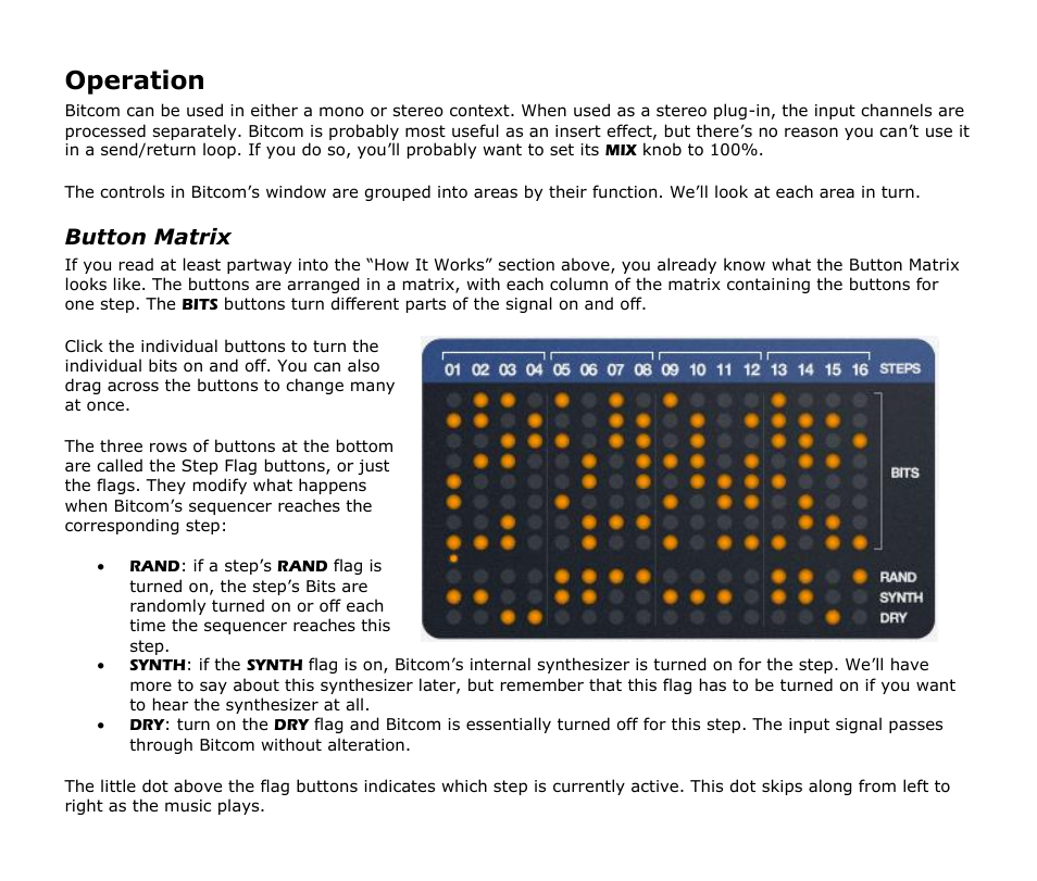 Operation, Button matrix | Audio Damage Bitcom User Manual | Page 12 / 16