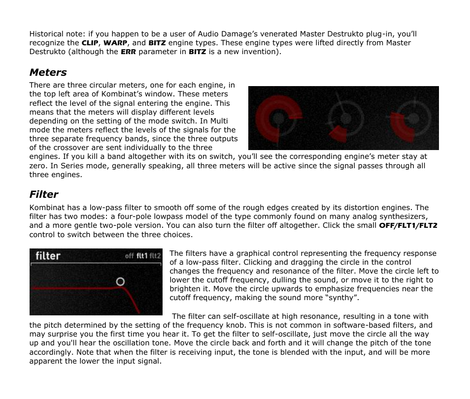 Meters, Filter | Audio Damage Kombinat Dva Upgrade User Manual | Page 14 / 17