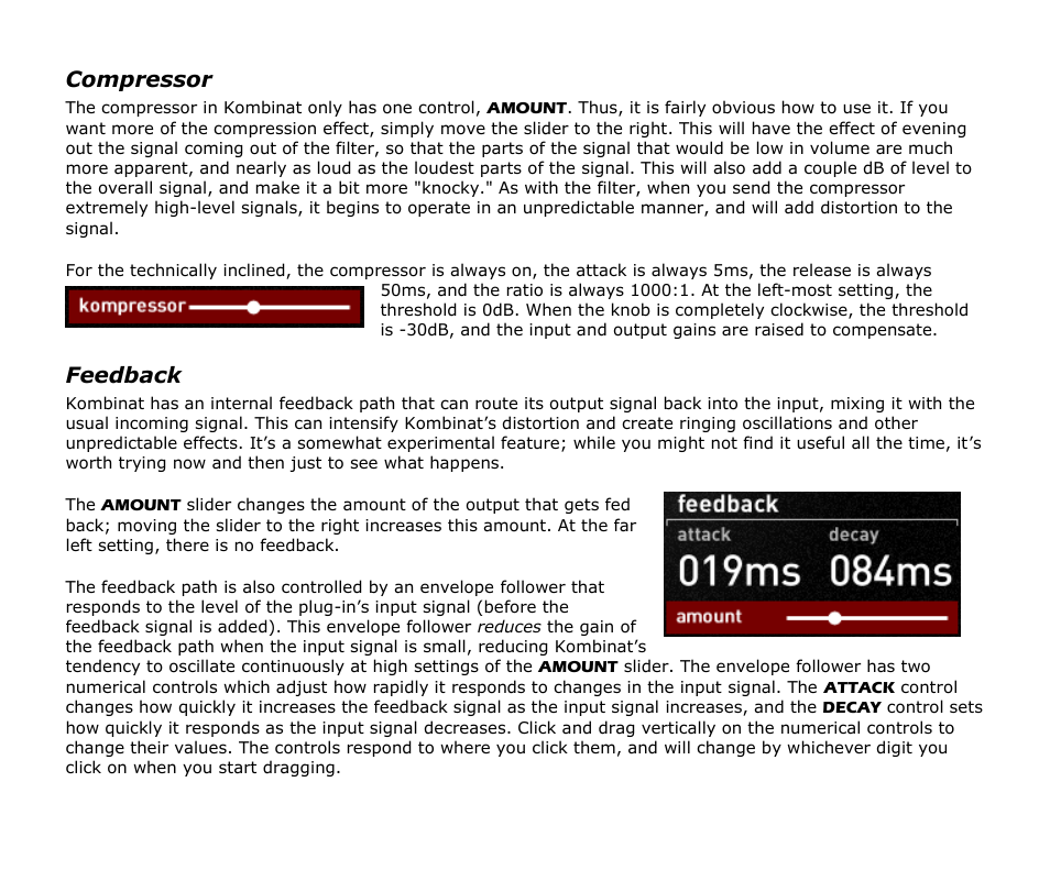 Compressor, Feedback | Audio Damage Kombinat Dva Upgrade User Manual | Page 15 / 17