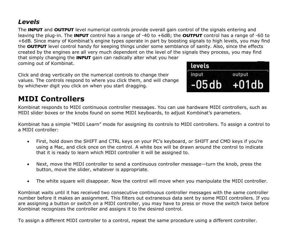 Levels, Midi controllers | Audio Damage Kombinat Dva Upgrade User Manual | Page 16 / 17