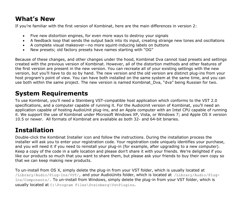 What’s new, System requirements, Installation | Audio Damage Kombinat Dva Upgrade User Manual | Page 6 / 17