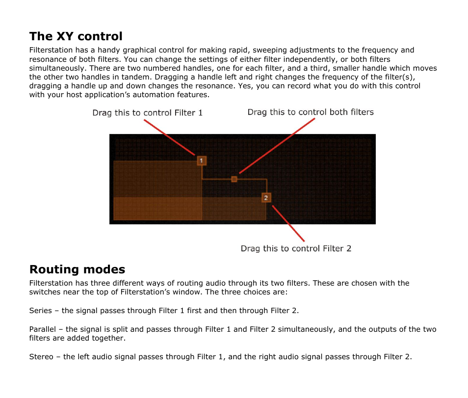 The xy control, Routing modes | Audio Damage Filterstation User Manual | Page 10 / 18