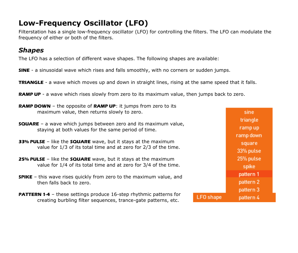 Low-frequency oscillator (lfo), Shapes | Audio Damage Filterstation User Manual | Page 12 / 18