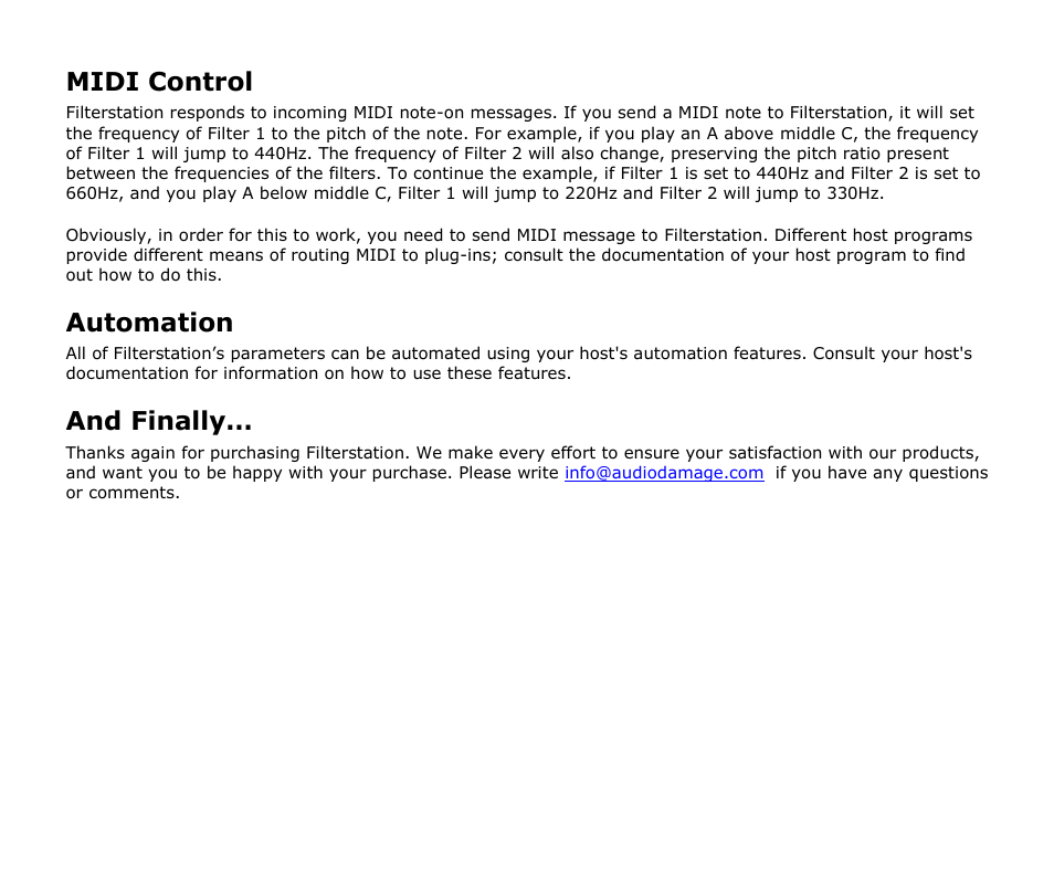 Midi control, Automation, And finally | Audio Damage Filterstation User Manual | Page 18 / 18