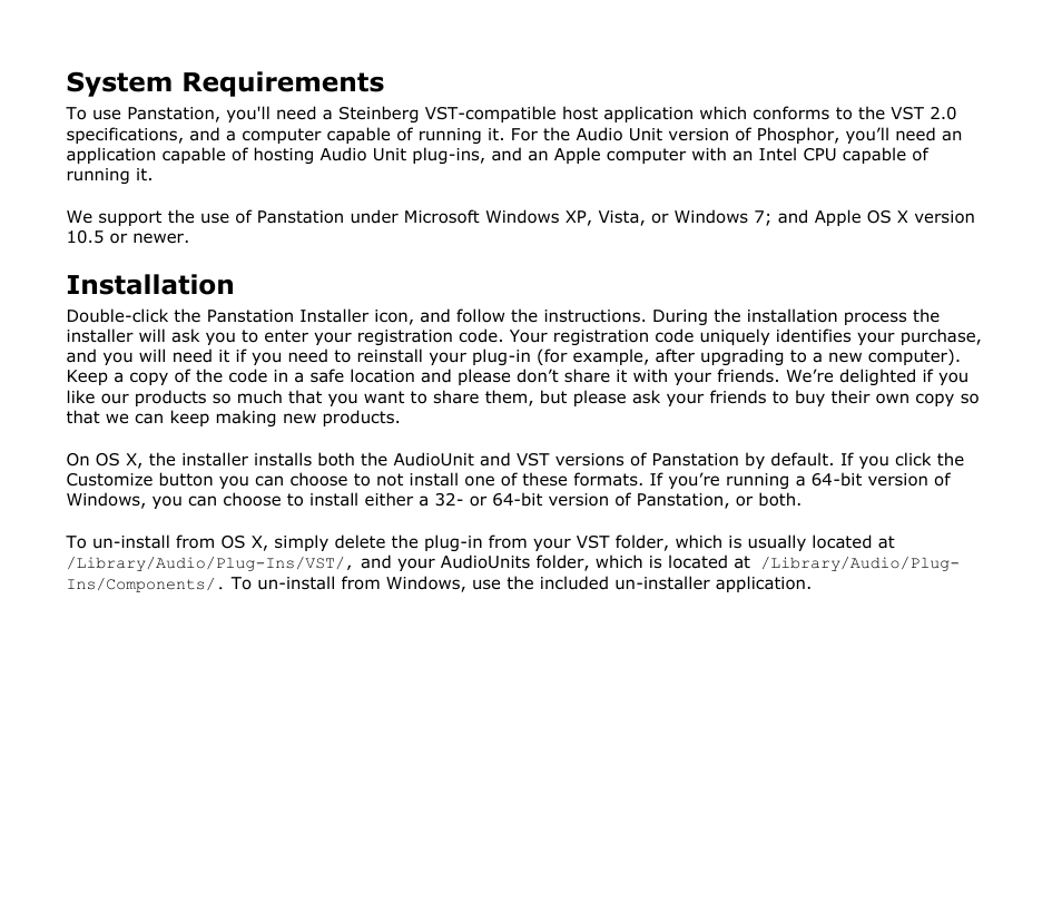 System requirements, Installation | Audio Damage Panstation User Manual | Page 6 / 18