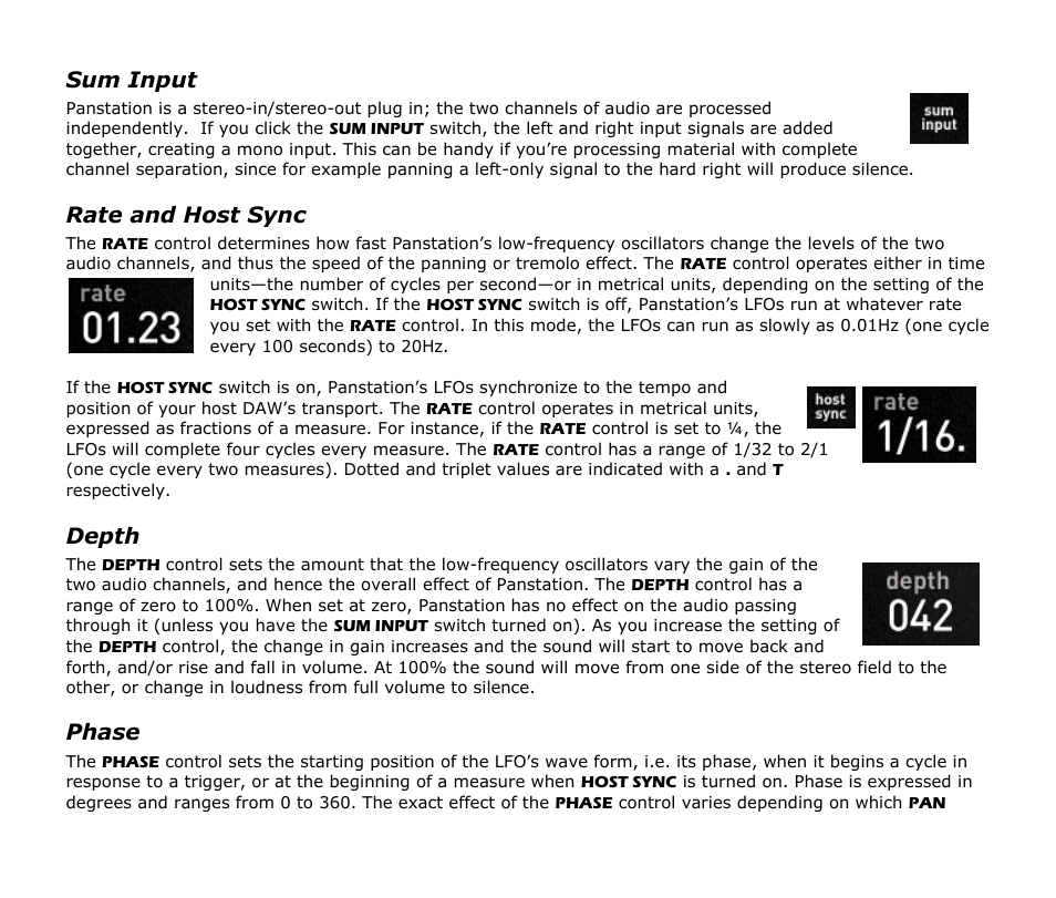 Sum input, Rate and host sync, Depth | Phase | Audio Damage Panstation User Manual | Page 9 / 18