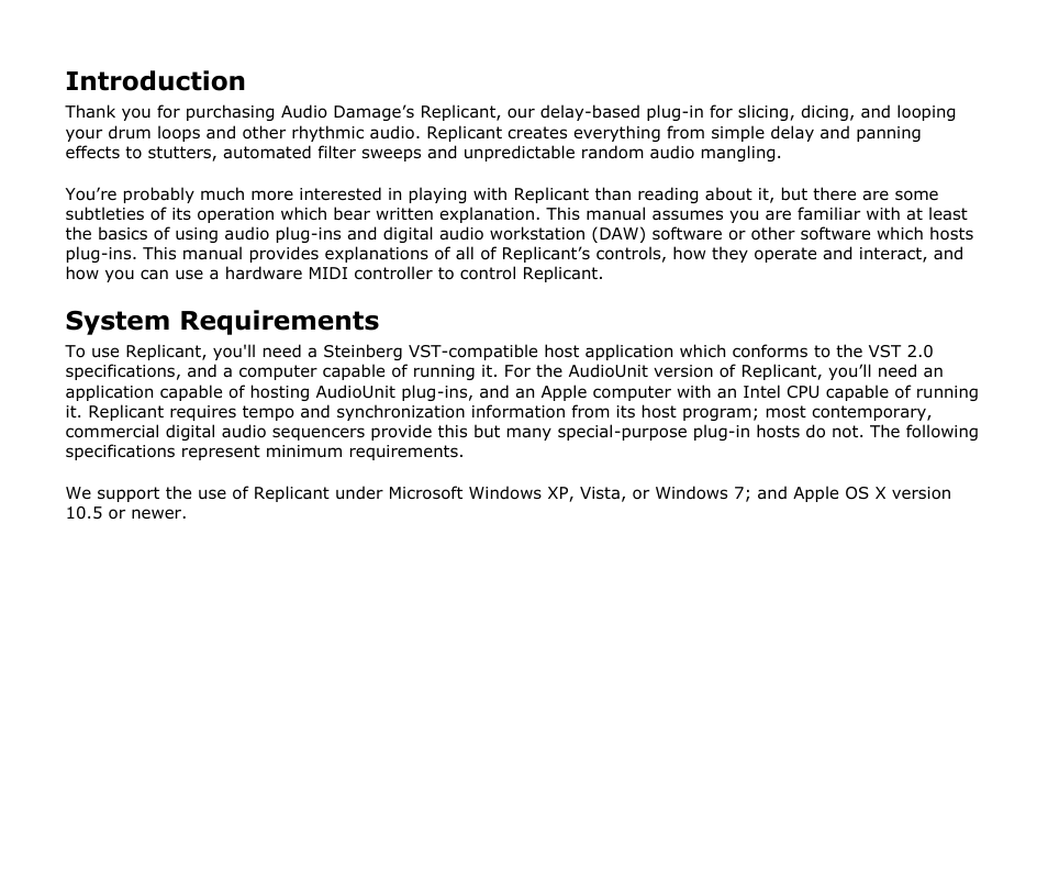 Introduction, System requirements | Audio Damage Replicant 1.5 User Manual | Page 6 / 18