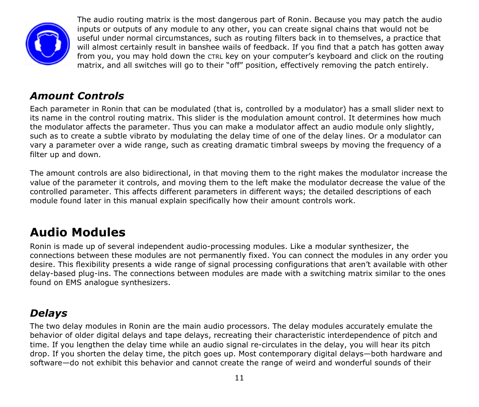 Amount controls, Audio modules, Delays | Audio Damage Ronin User Manual | Page 11 / 37