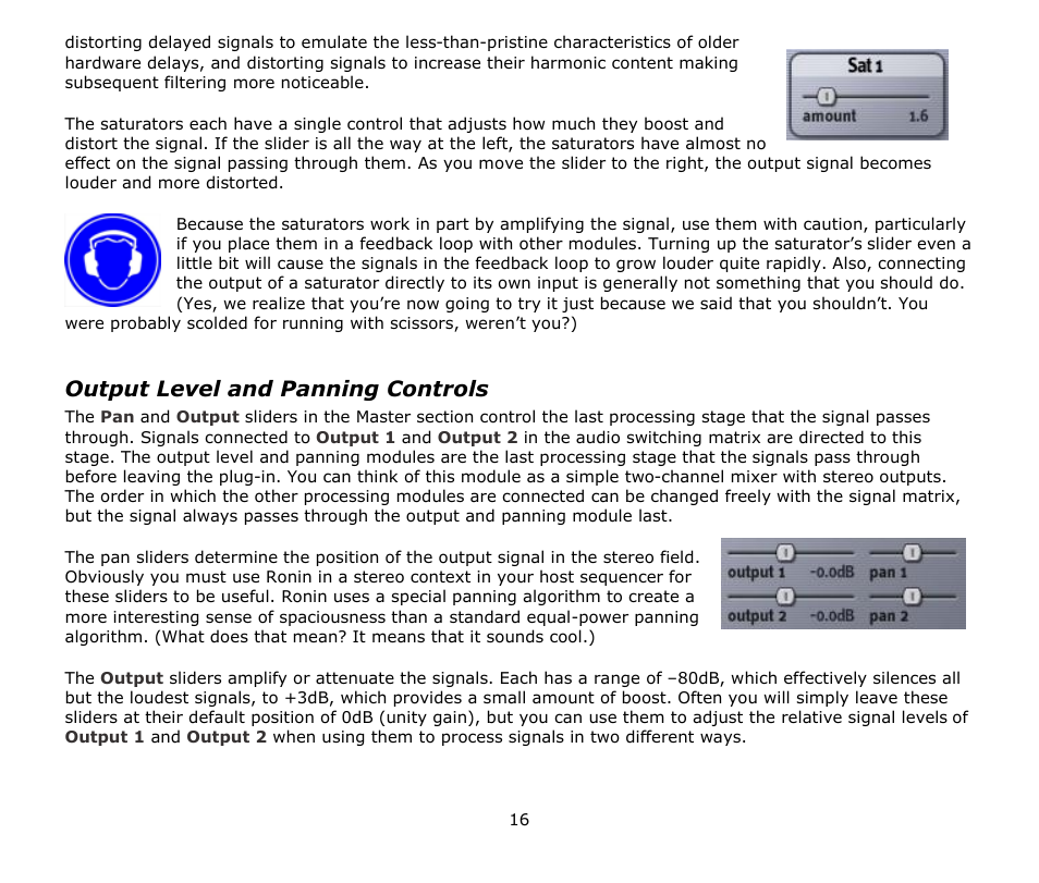 Output level and panning controls | Audio Damage Ronin User Manual | Page 16 / 37