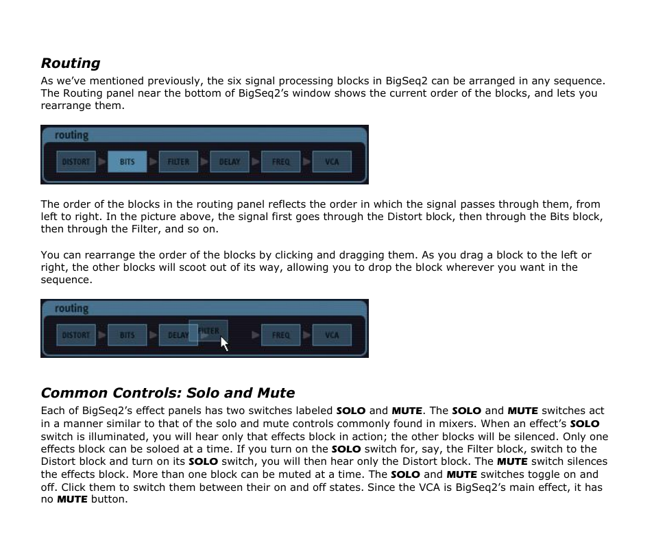 Routing, Common controls: solo and mute | Audio Damage BigSeq2 User Manual | Page 19 / 24