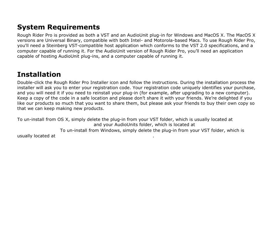 System requirements, Installation | Audio Damage Rough Rider Pro User Manual | Page 6 / 12