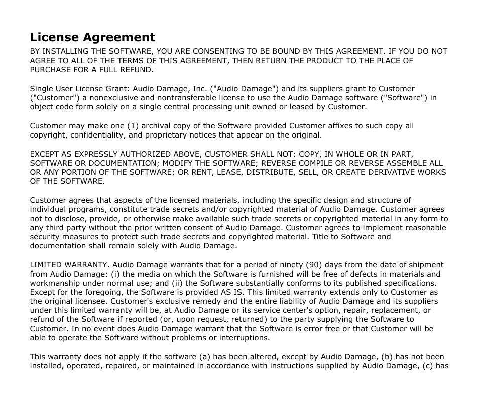 License agreement | Audio Damage Ricochet User Manual | Page 3 / 18