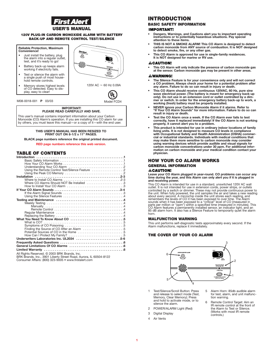 BRK electronic FCD4 User Manual | 6 pages