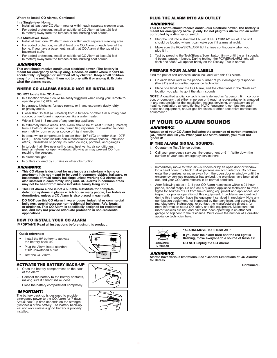 If your co alarm sounds | BRK electronic FCD4 User Manual | Page 3 / 6