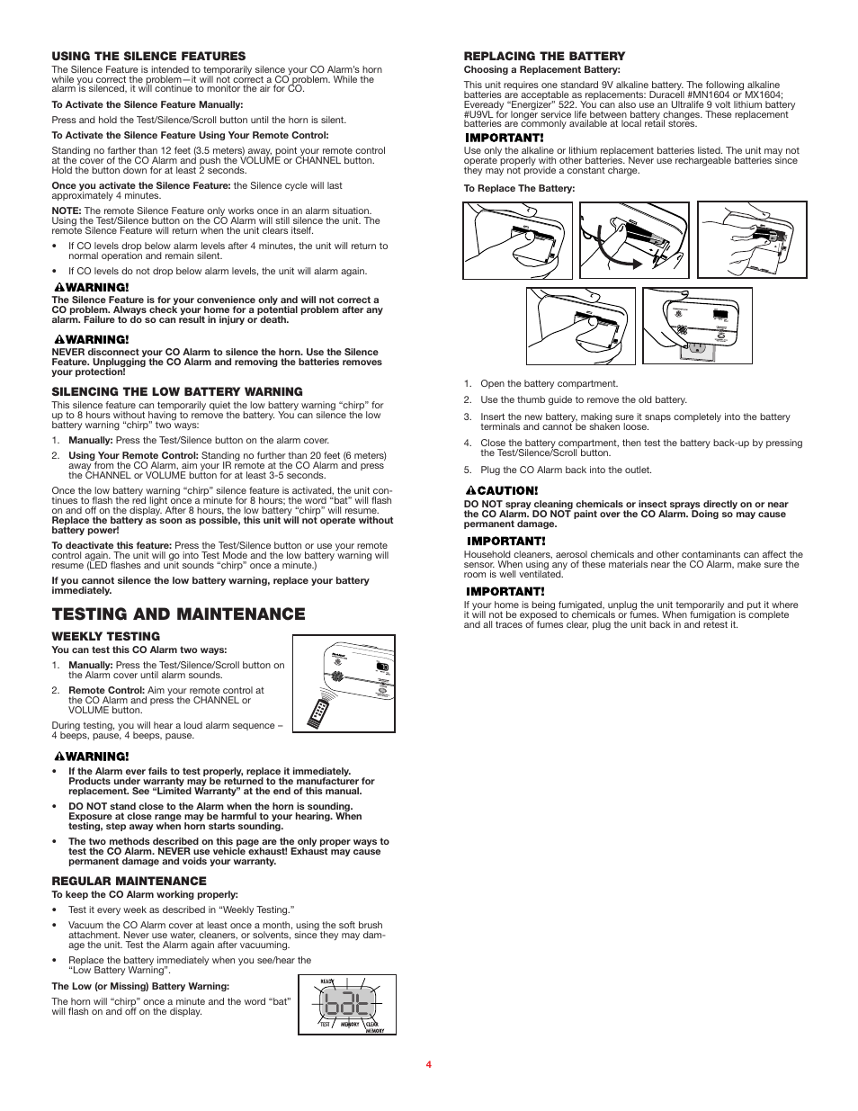 Testing and maintenance | BRK electronic FCD4 User Manual | Page 4 / 6