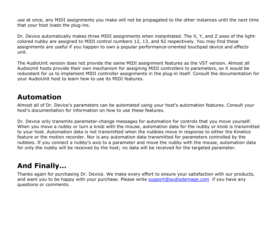 Automation, And finally | Audio Damage Dr. Device User Manual | Page 17 / 17