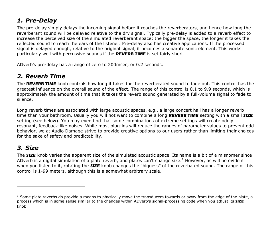 Pre-delay, Reverb time, Size | Audio Damage ADverb User Manual | Page 7 / 10