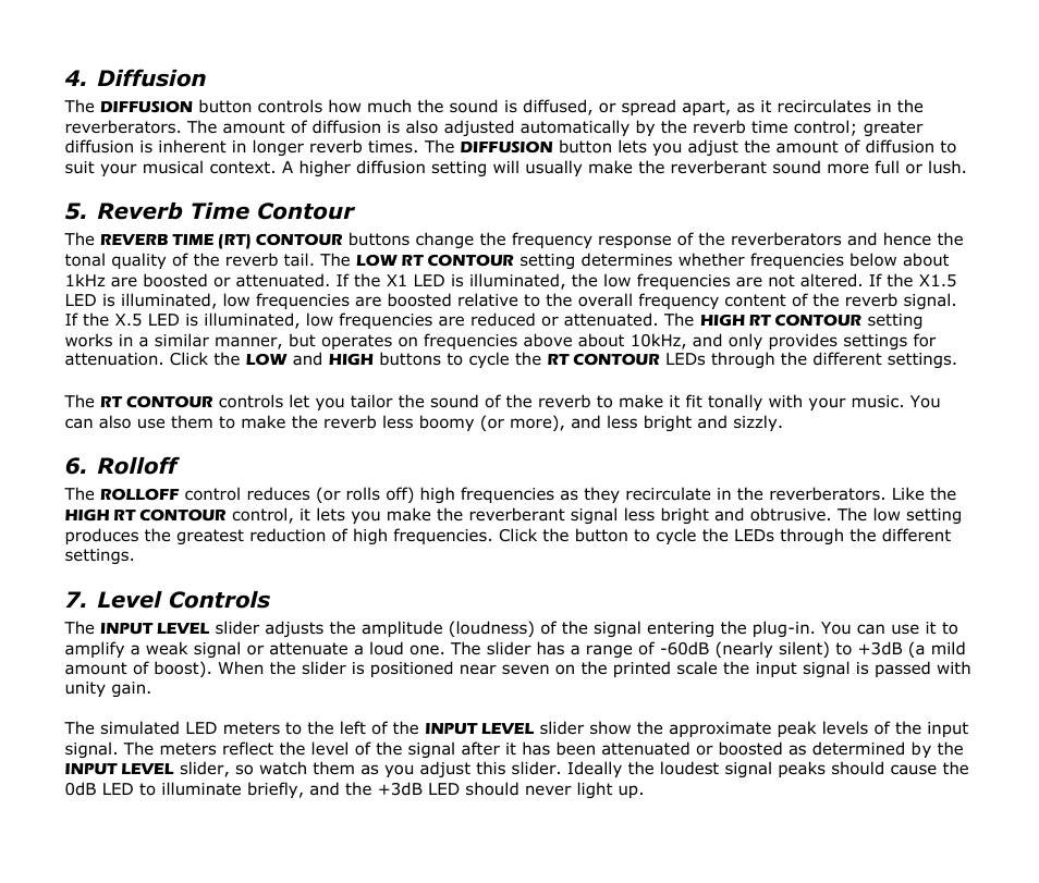 Diffusion, Reverb time contour, Rolloff | Level controls | Audio Damage ADverb User Manual | Page 8 / 10