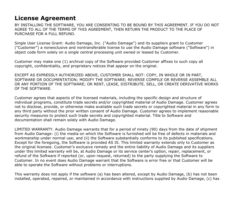 License agreement | Audio Damage 914 Fixed Filter Bank Upgrade From 907a User Manual | Page 3 / 10