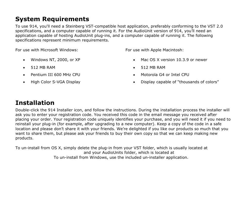 System requirements, Installation | Audio Damage 914 Fixed Filter Bank Upgrade From 907a User Manual | Page 6 / 10
