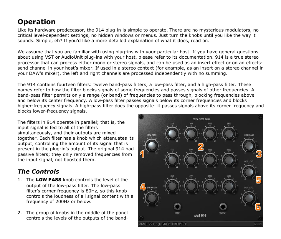 Operation, The controls | Audio Damage 914 Fixed Filter Bank Upgrade From 907a User Manual | Page 7 / 10