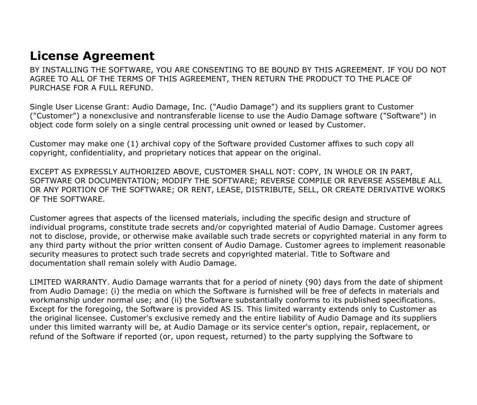 License agreement | Audio Damage Phase Two User Manual | Page 3 / 16