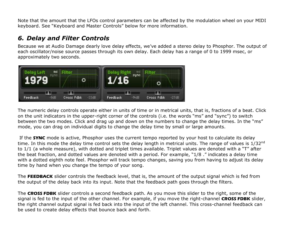 Delay and filter controls | Audio Damage Phosphor User Manual | Page 16 / 21