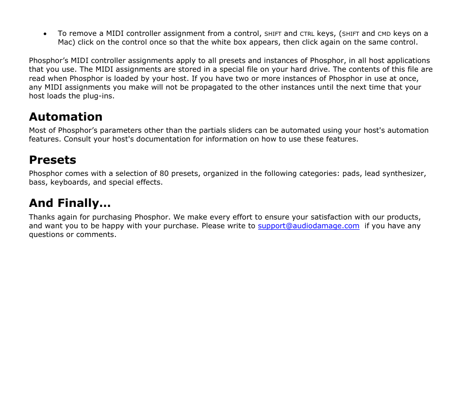 Automation, Presets, And finally | Audio Damage Phosphor User Manual | Page 21 / 21