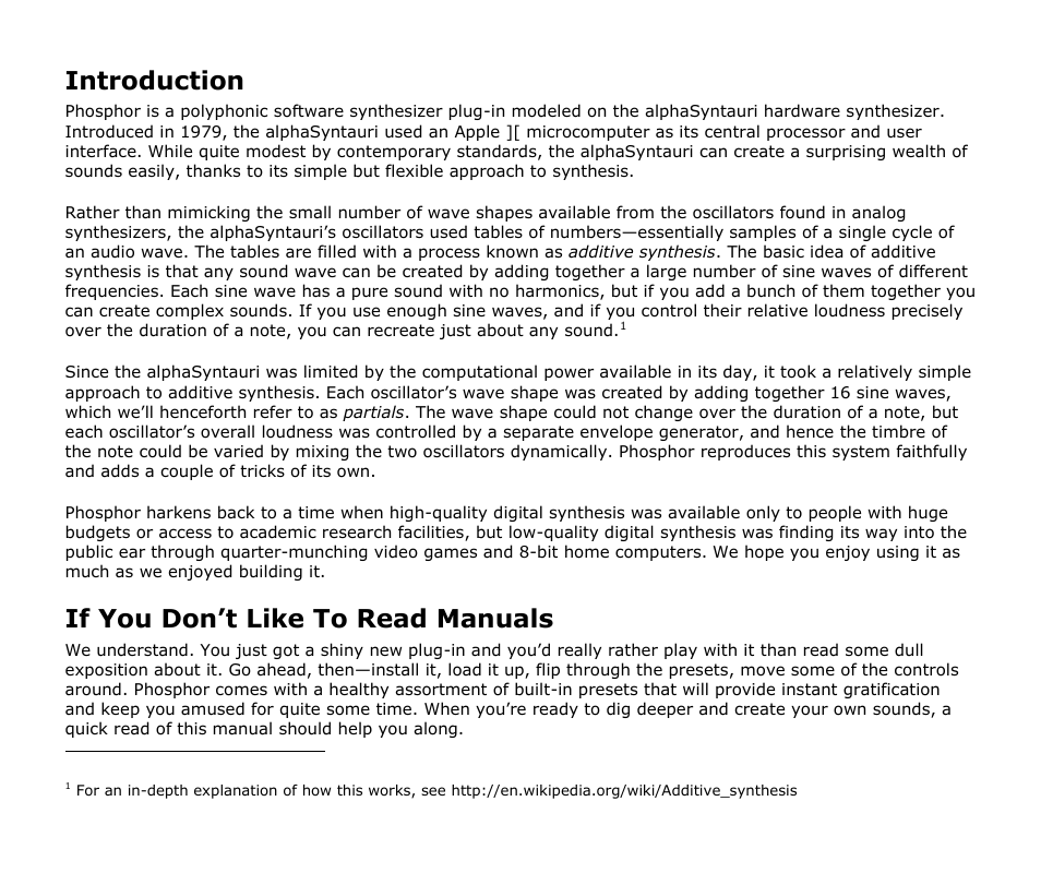 Introduction, If you don’t like to read manuals | Audio Damage Phosphor User Manual | Page 5 / 21