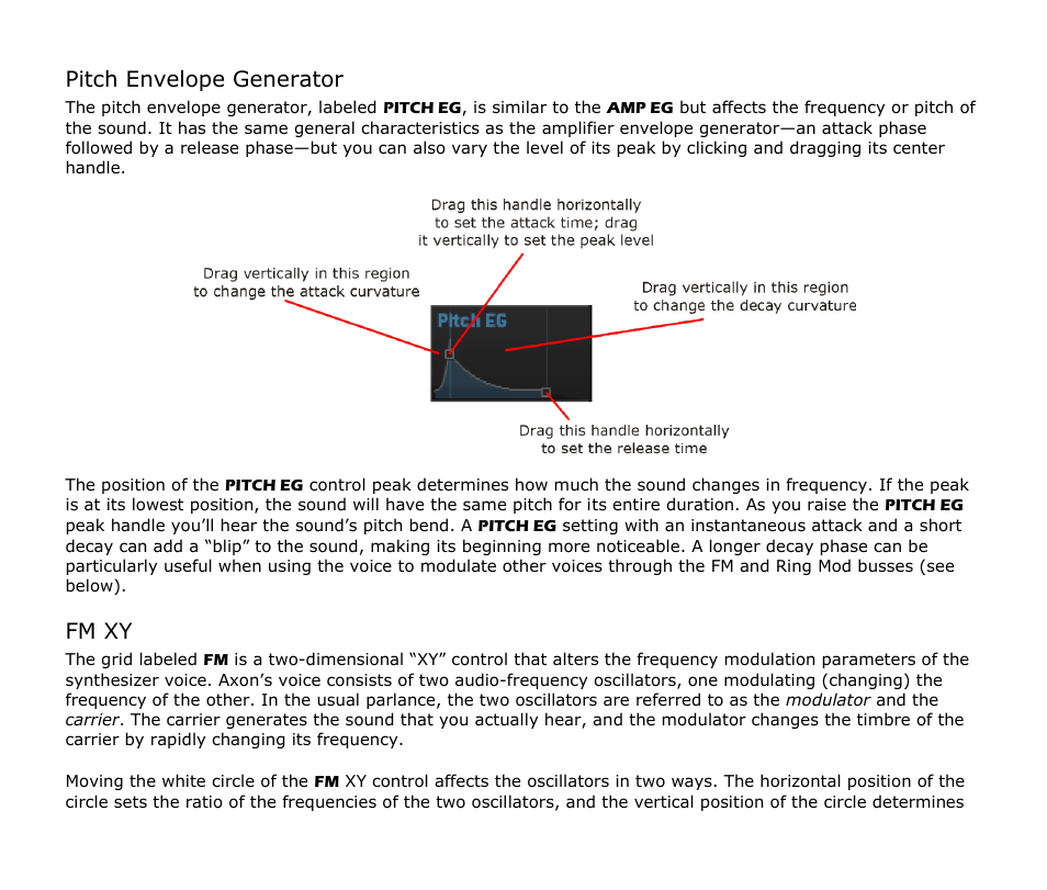 Pitch envelope generator, Fm xy | Audio Damage Axon User Manual | Page 12 / 22