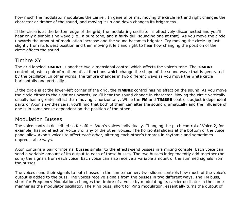 Timbre xy, Modulation busses | Audio Damage Axon User Manual | Page 13 / 22