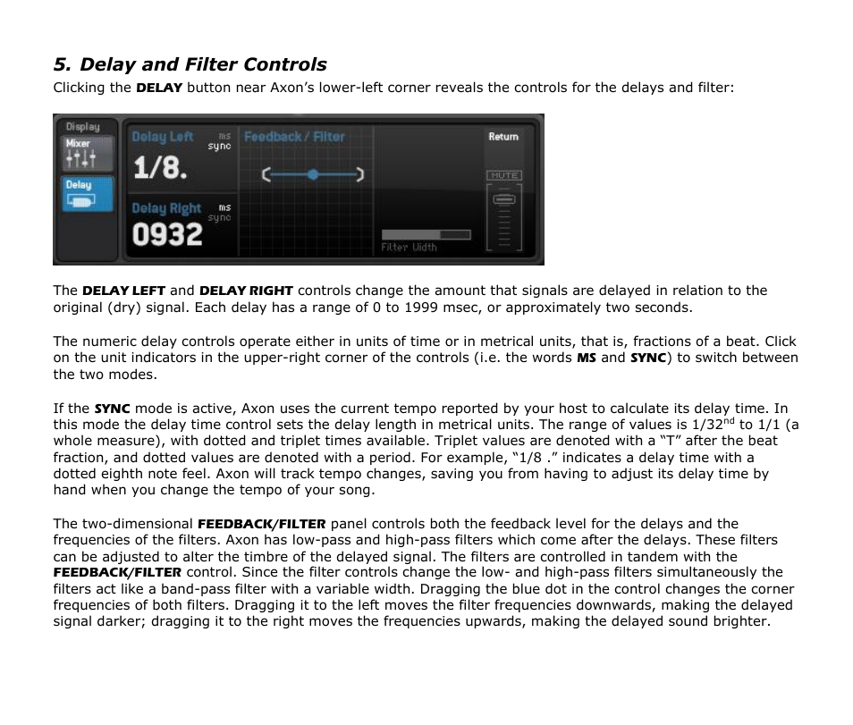 Delay and filter controls | Audio Damage Axon User Manual | Page 18 / 22
