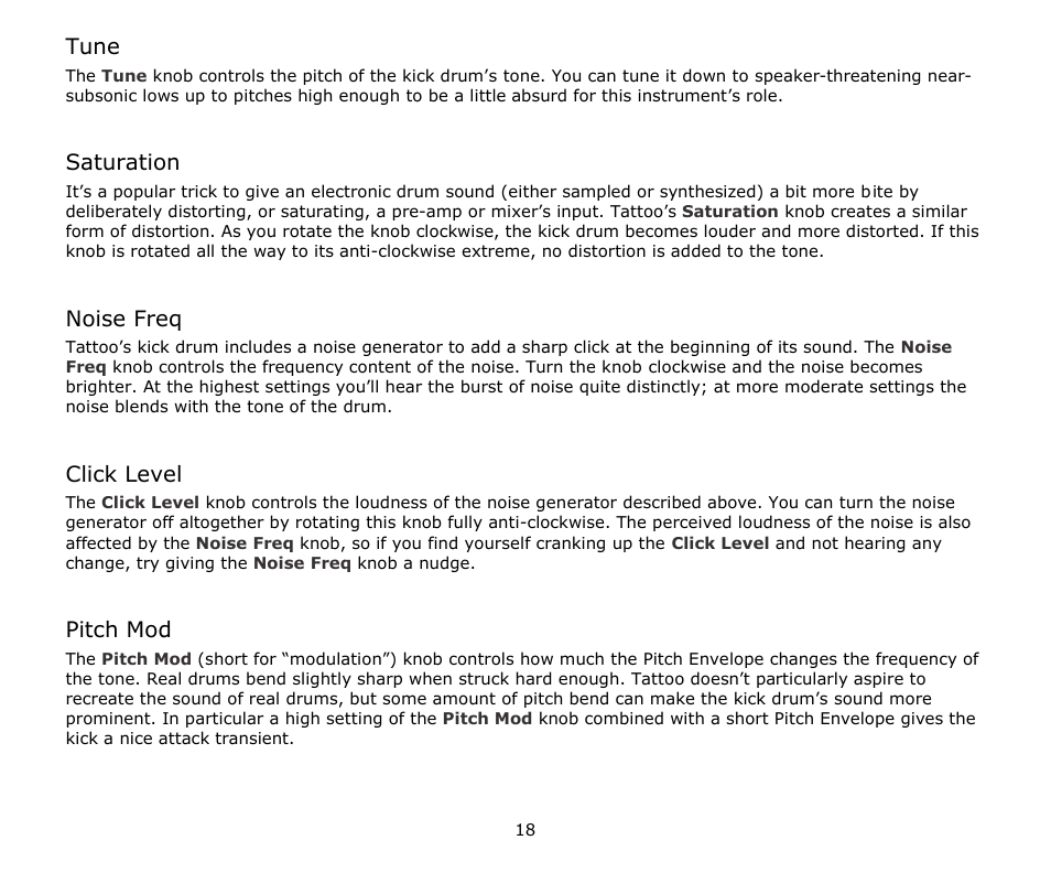 Tune, Saturation, Noise freq | Click level, Pitch mod | Audio Damage Tattoo User Manual | Page 18 / 34