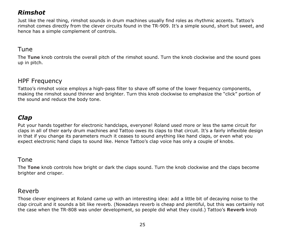 Rimshot, Tune, Hpf frequency | Clap, Tone, Reverb | Audio Damage Tattoo User Manual | Page 25 / 34