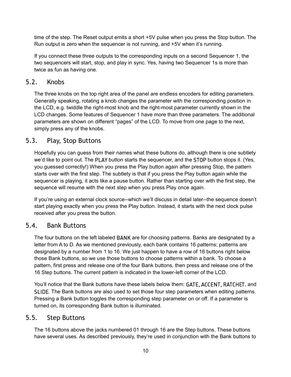 Knobs, Play, stop buttons, Bank buttons | Step buttons | Audio Damage Sequencer 1 User Manual | Page 10 / 32