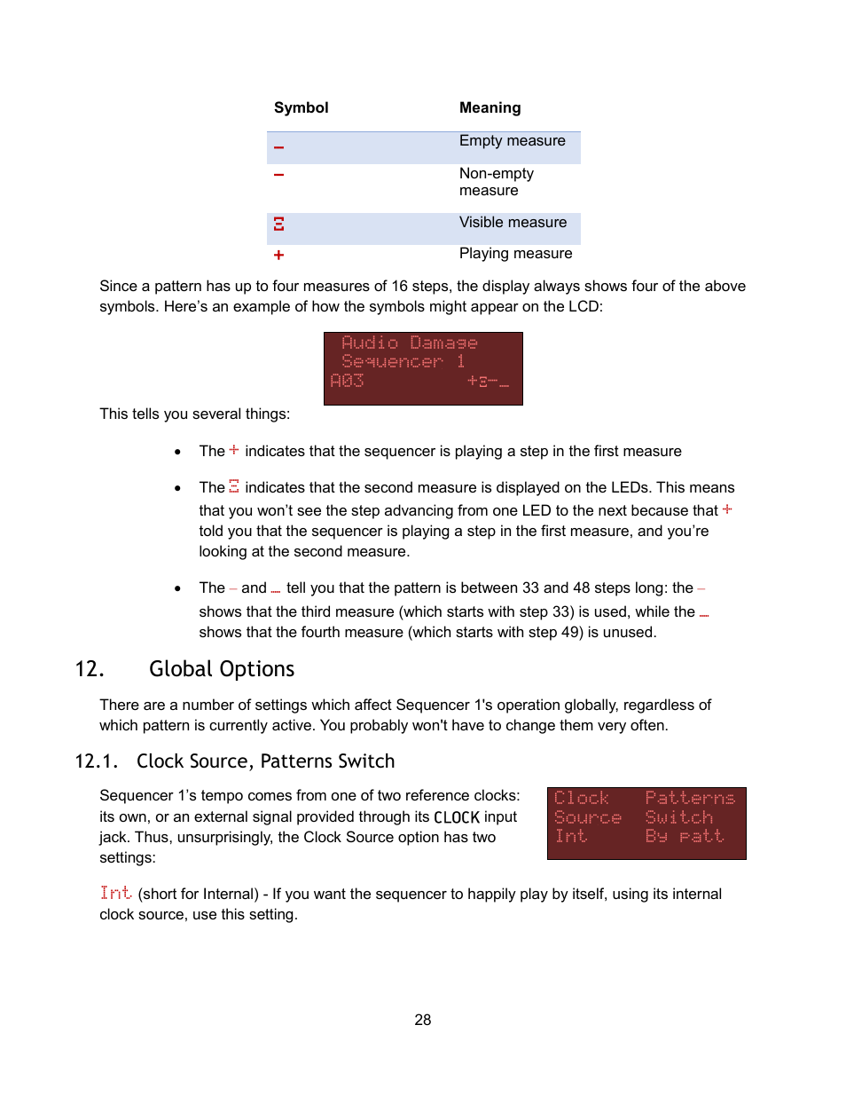 Global options, Clock source, patterns switch | Audio Damage Sequencer 1 User Manual | Page 28 / 32