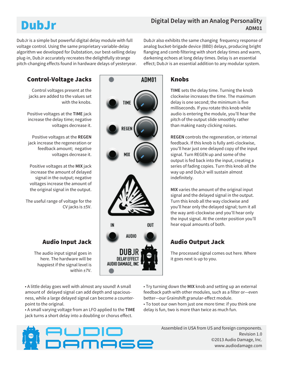 Audio Damage DubJr User Manual | 1 page