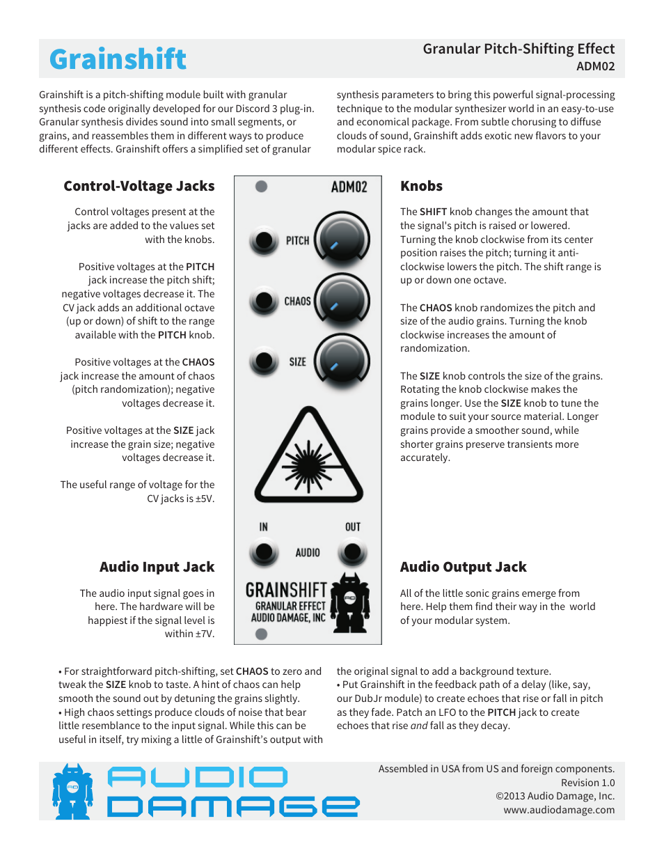 Audio Damage Grainshift User Manual | 1 page