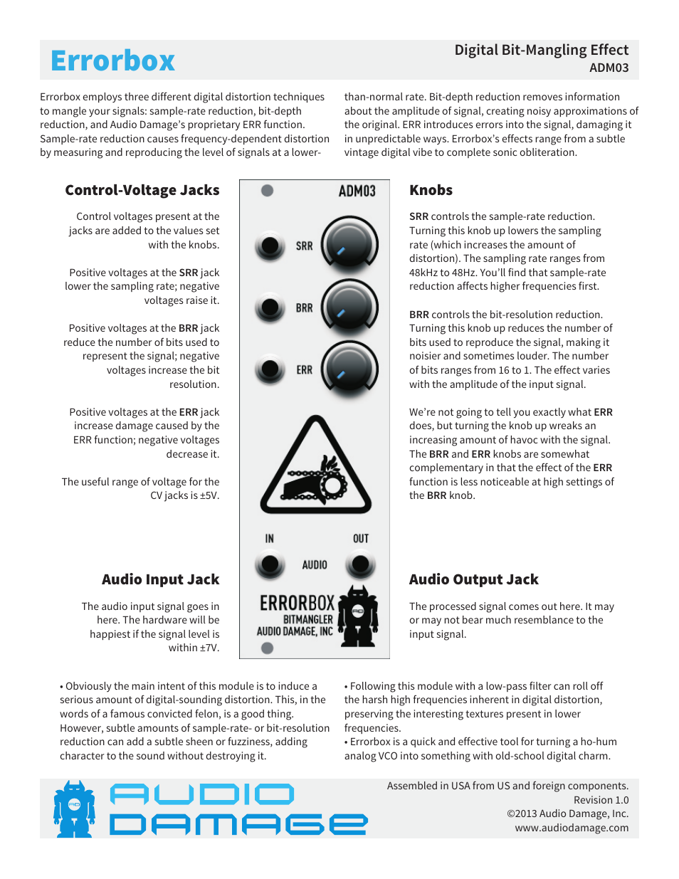 Audio Damage Errorbox User Manual | 1 page